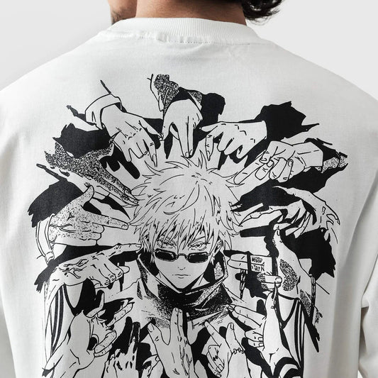 NJS Anime T-Shirt - White Loose Fit Cotton Graphic Tee