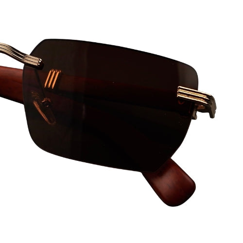 WTM Rimless Sunglasses - UV400 Rectangle Shades with Gold Frame
