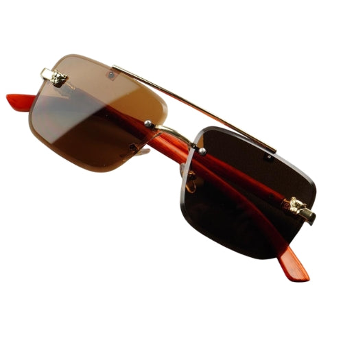 WTM Woodline Amber Brown Sunglasses - UV400 Rimless Designer Shades for Men