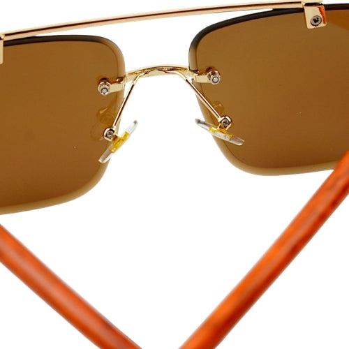 WTM Woodline Amber Brown Sunglasses - UV400 Rimless Designer Shades for Men