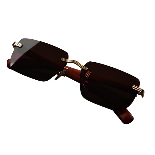 WTM Rimless Sunglasses - UV400 Rectangle Shades with Gold Frame