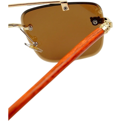 WTM Woodline Amber Brown Sunglasses - UV400 Rimless Designer Shades for Men