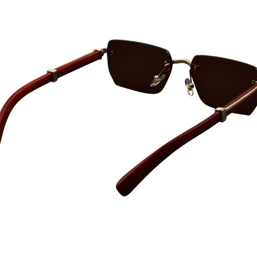 WTM Rimless Sunglasses - UV400 Rectangle Shades with Gold Frame