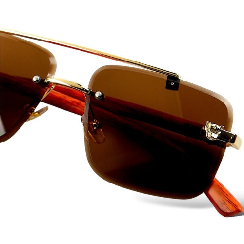 WTM Woodline Amber Brown Sunglasses - UV400 Rimless Designer Shades for Men