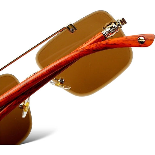 WTM Woodline Amber Brown Sunglasses - UV400 Rimless Designer Shades for Men