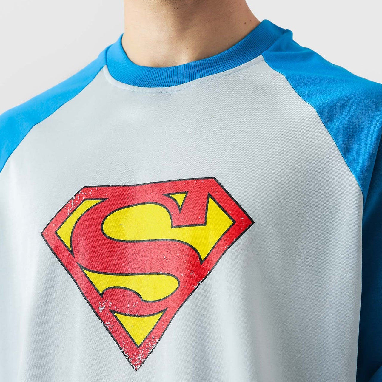 WTM Superman Long Sleeve T-Shirt - Blue Loose Fit Cotton Graphic Tee