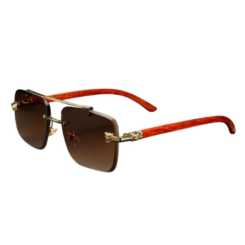 WTM Woodline Amber Brown Sunglasses - UV400 Rimless Designer Shades for Men